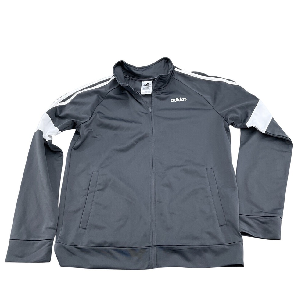 adidas Jacket Youth 18/20 XLarge Gray White Stitch Stripe‎ Full Zip Casual Track